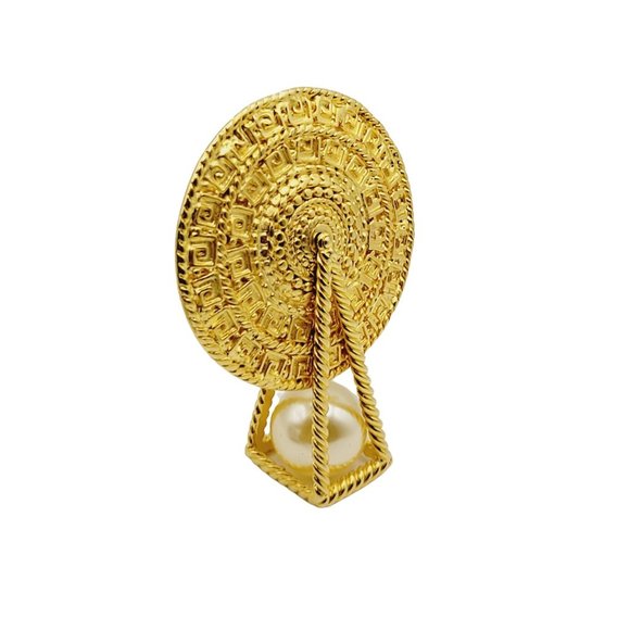 Vintage Signed Designer Mayan Aztec Articulating Sun Dial Brooch (A371) - Picture 2 of 5